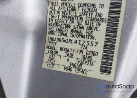 2008 Nissan Frontier Se from USA, damaged, VIN 1N6AD06W18C417557
